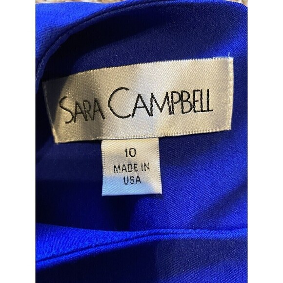 SARA CAMPBELL Dress Size 10 Royal Blue Stretch Side Ruffle Sheath USA - Picture 4 of 7